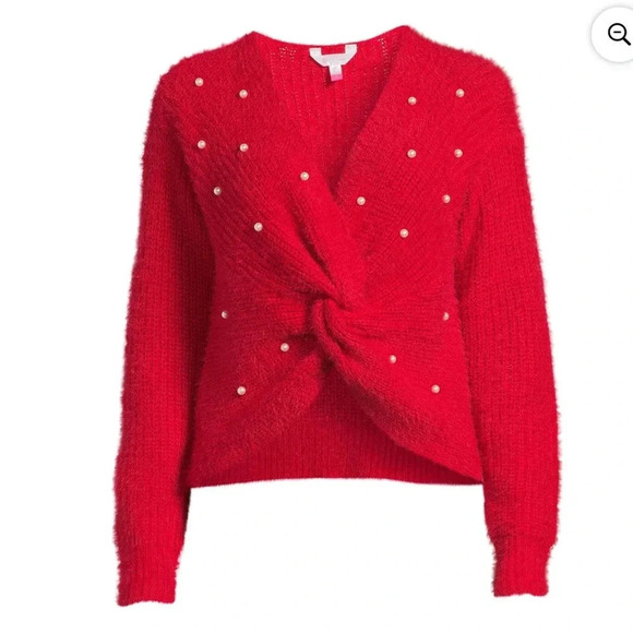 No Boundaries Sweaters - Red Twist Front Pearl Embellished Valentine Sweater size Medium